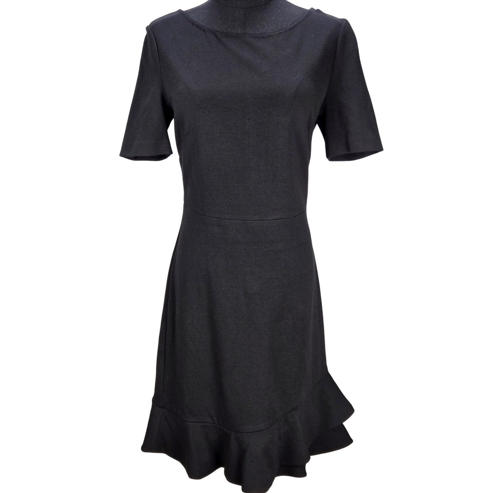 Women's Diane von Furstenberg Size 4 Black Ruffle Hem Sheath Dress Cocktail